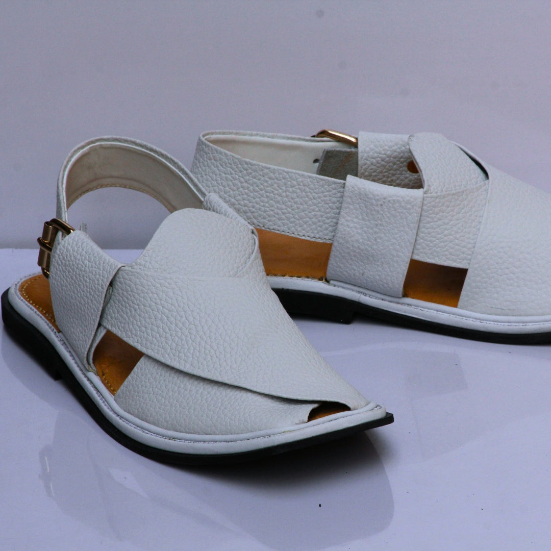 White Daanedar Smart Zalmi - Peshawari Chappal