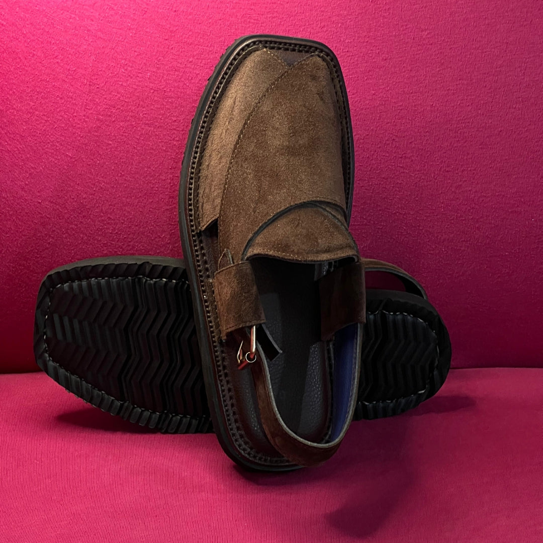 Brown Daanedar Suede - Super Lightweight Kaptan Chappal