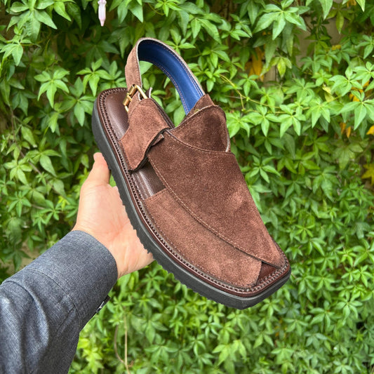 Brown Daanedar Suede - Super Lightweight Kaptan Chappal